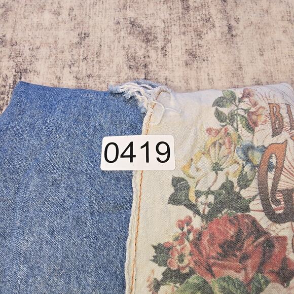 Boho Jane Denim Shirt Womens Large Blue Distressed Blame My Gypsy Soul Patch - Picture 9 of 10